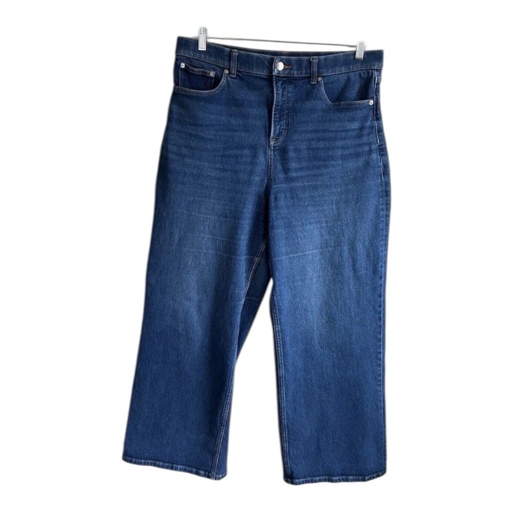 Spanx Wide Leg Crop Jeans Womens XL High Rise Blue Stretch Denim Pants